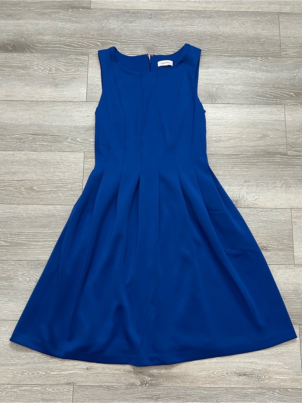 Calvin Klein Sleeveless Fit-and-Flare Cobalt Blue Midi Dress - Picture 2 of 10
